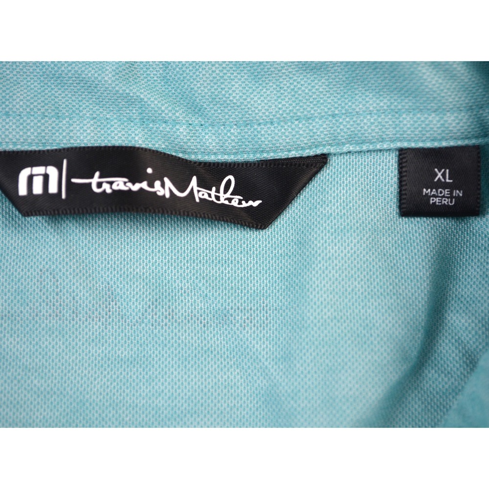 TravisMathew Mens XL Teal Blue Striped Pima Cotton Blend Short Sleeve Polo Shirt - Picture 6 of 10